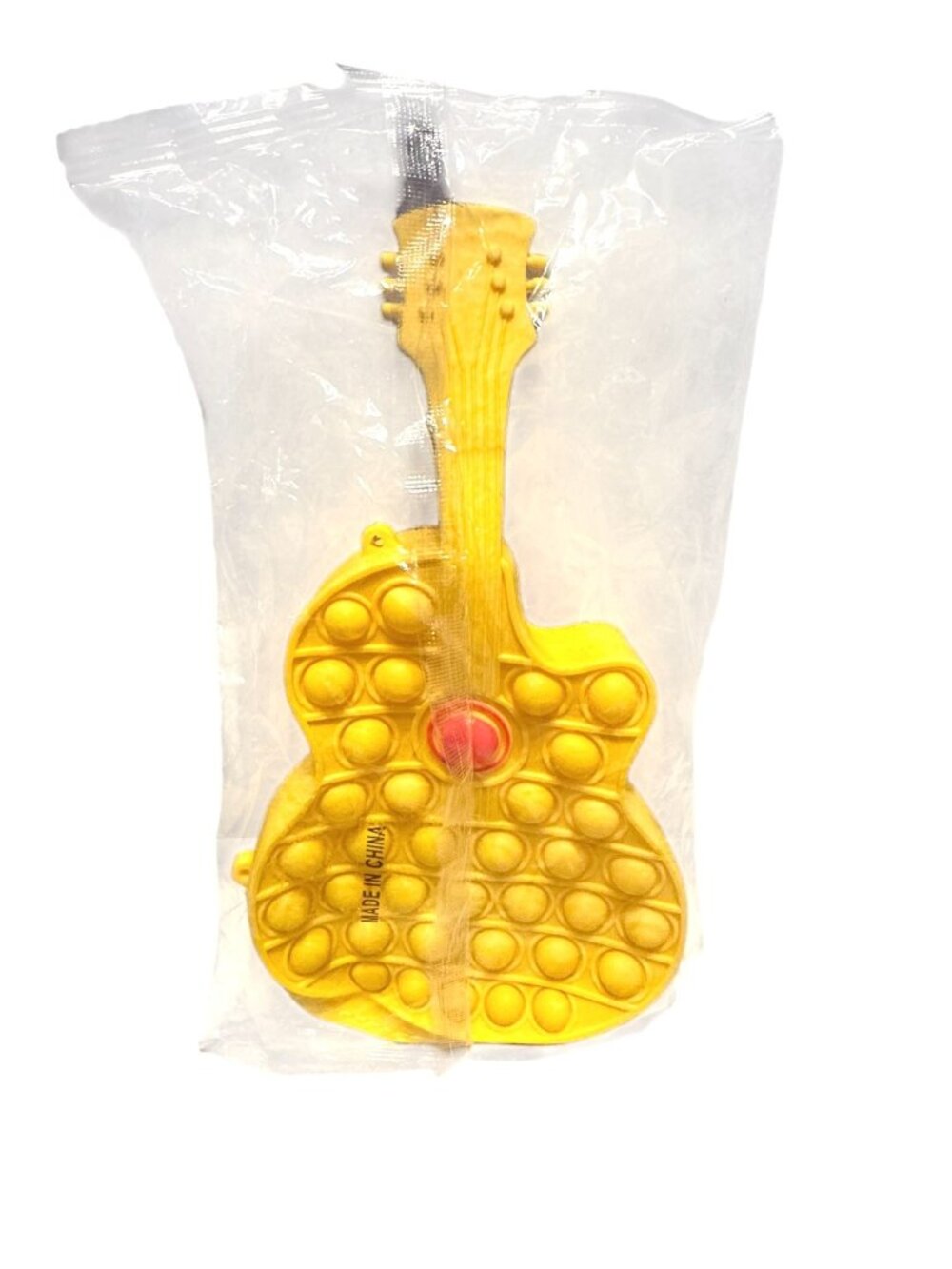 Golden Guitar-Shaped Pop-It Shoulder Bag With Adjustable Strap & Textured Back